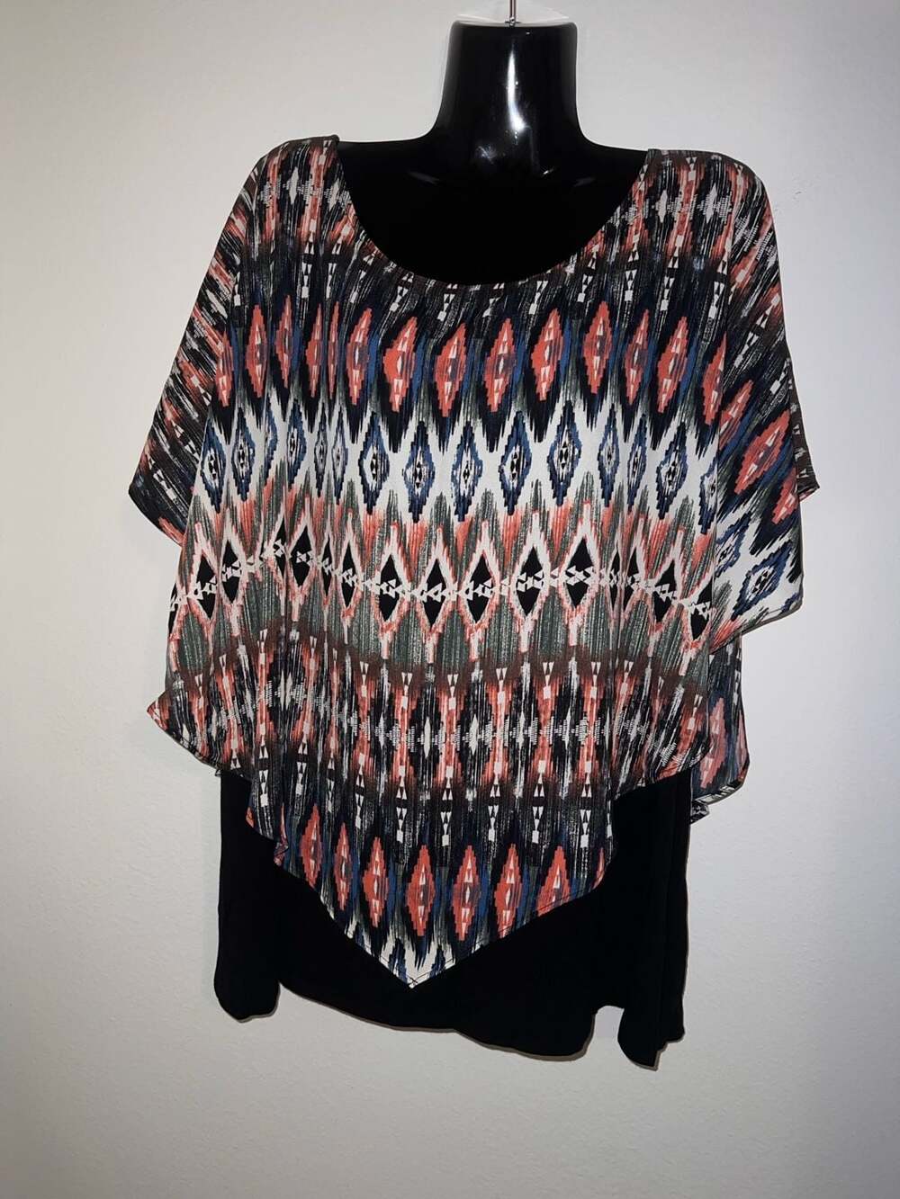 AGB Woman 3X Layered Poncho Tank Top Ikat Tribal Print